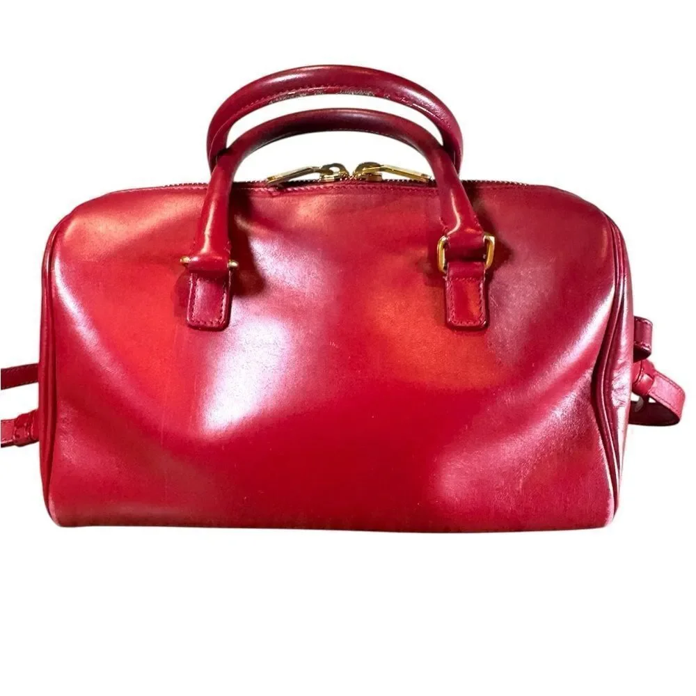 SAINT LAURENT Red Leather 2way YSL Classic Baby Duffle Bag